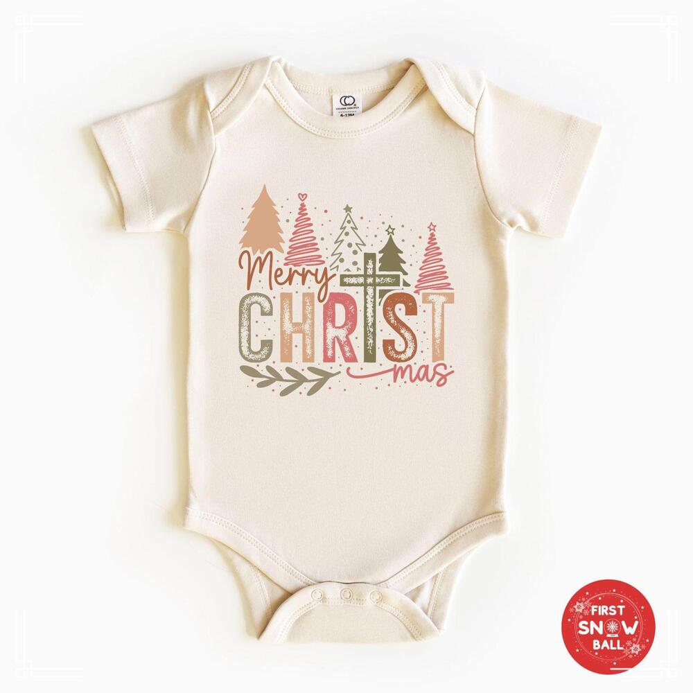 Merry Christmas Trees and Snowflakes T-shirt, Holiday Graphic Tee